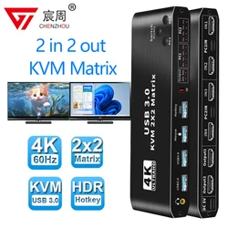 2x2 Kvm Matrix 4K 60Hz Dual Monitor KVM Extended Display USB Switcher 2 in 2 Out For 2 Computers Share 2 Monitors