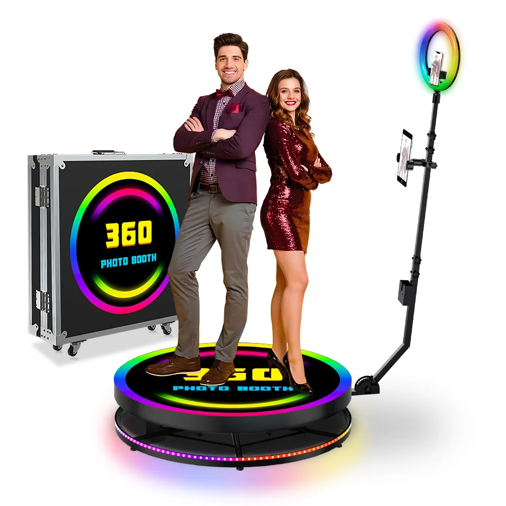 

Rotating 360 Photo Booth Machine 80CM with Flight Case Stable Metal Platform PhotoBooth 360 video booth Wedding Party