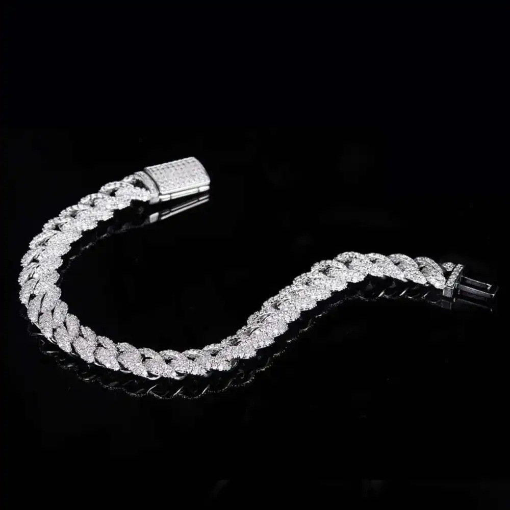 9mm Width Cuban Bracelet Hip Hop Design Fashion Jewelry 925 Sterling Silver Vvs Moissanite Diamond Cuban Chain Bracelet