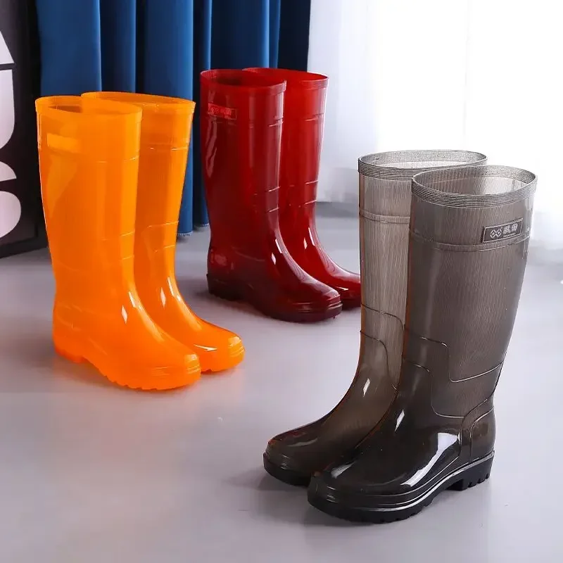 Wear-resistant Wellies Long Farming Men\'s Rain Boots High Male Shoes Plastic Mud Galoshes for City Adult Low-heel Work New 2024