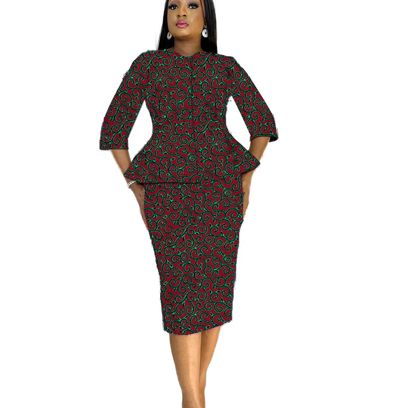 

Women Zipper Shirt Patch Skirts African Clothes 3/4 Sleeves Blouse Original Design Lady's Ankara Outfit Festival Occasion Wear