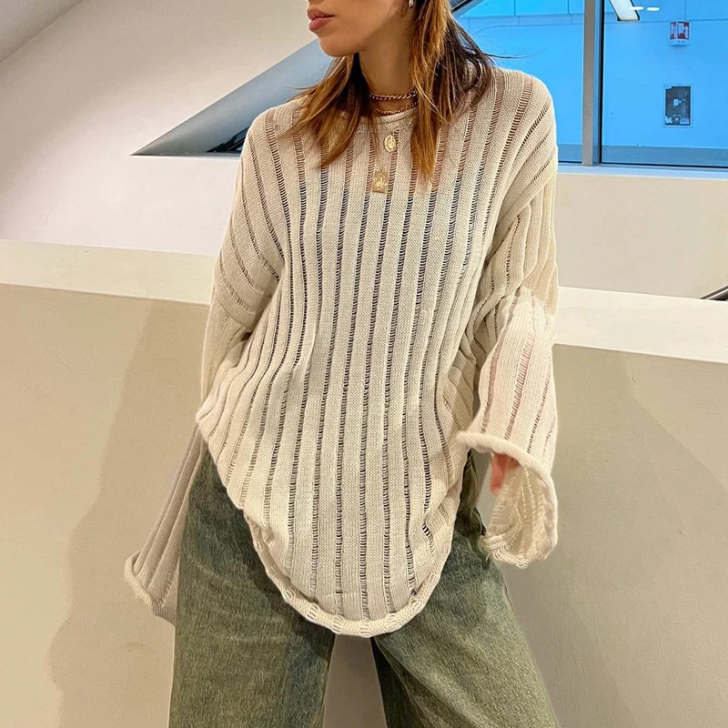 

Womens Vintage Oversized Pullover Sweater Autumn Spring Loose Fit Basic Knitwear Cover-ups Korean Harajuku Grunge Y2K Streetwear