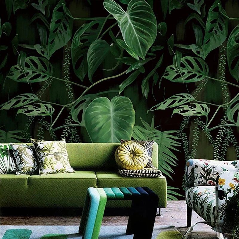 Customized Retro Tropical Rain Forest Palm Banana Leaves Mural Wallpaper Restaurant Living room sofa TV background wall bedroom
