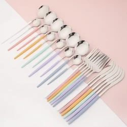 New 24Pcs Mix Color Dinnerware Set Stainless Steel Cutlery Set Dinner Knife Fork Spoon Luxury Flatware Party Kitchen Silverware