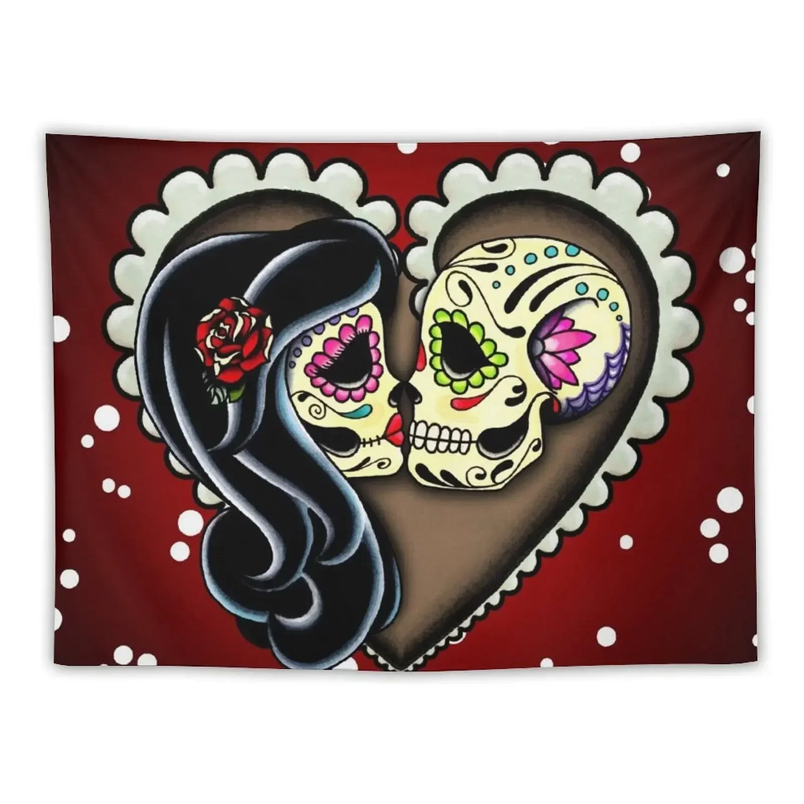 

Ashes - Day of the Dead Couple - Sugar Skull Lovers Tapestry Aesthetic Room Decors Wall Carpet Bedroom Decorations Tapestry