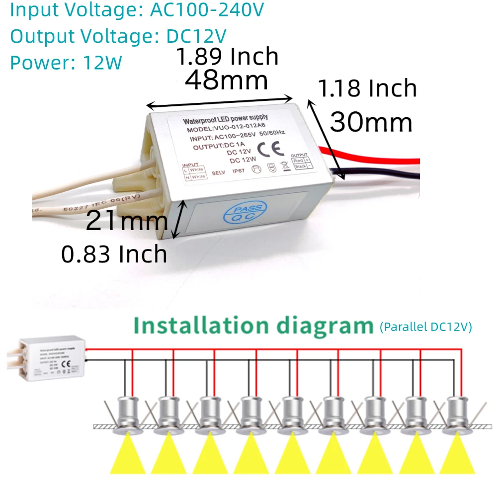 IP65 1W Mini LED Downlight with Transformer Ceiling Spotlight Bedroom Kitchen 12V Focos Spot Light Staircase Cabinet Bulb Lamps