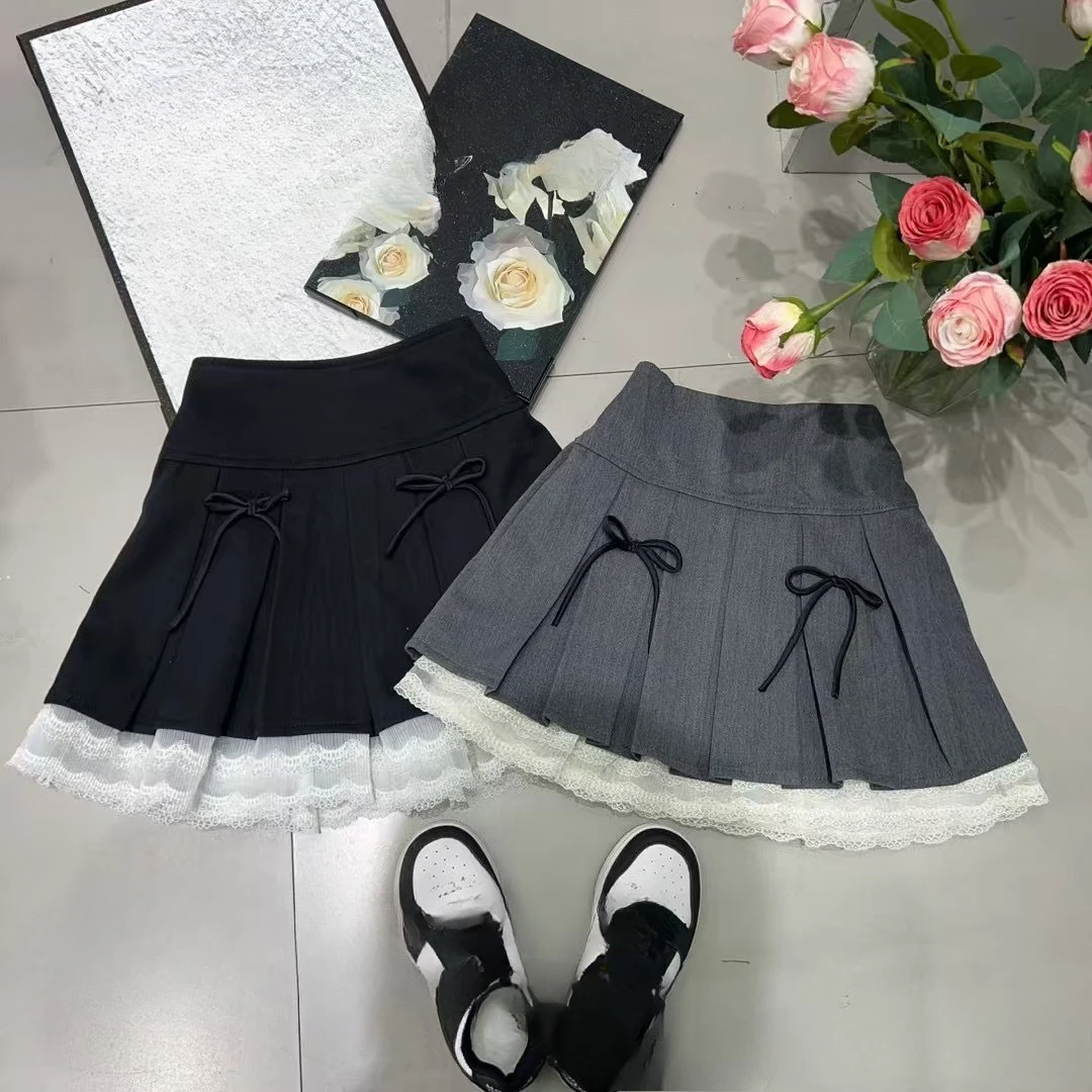 

Kids clothes Girls pleated short skirt,college style lace 2025 new model