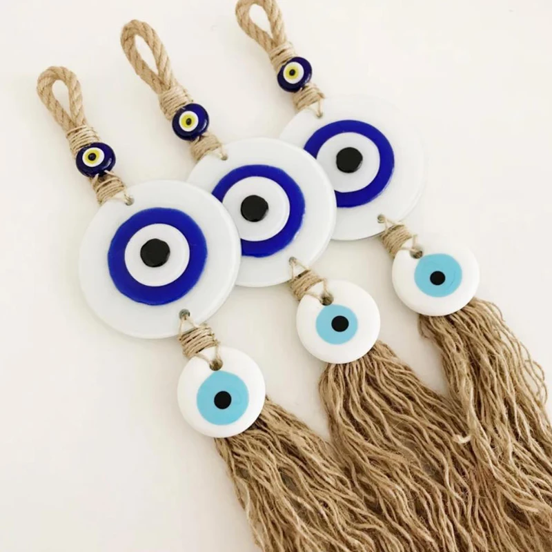 Big Lucky Eyes Glass Blue Turkish Evil Eye Pendant Bead Wall Hanging Handmade Decoration for Home Living Room Car Gift