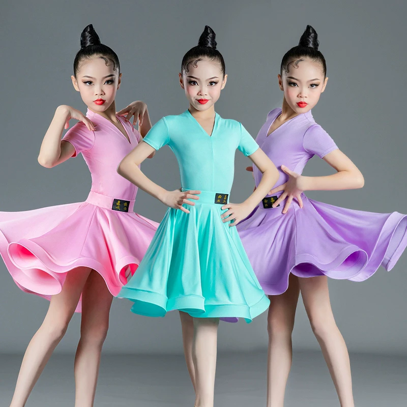 Леопардовые платья для латинских танцев из спандекса для девочек, танцевальное платье для бальных танцев, румбы, самбы, ча-ча, танго, детская одежда для латинских танцев, детская одежда