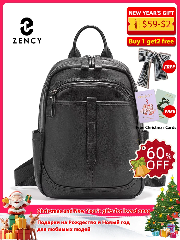 

Zency Women's 100% Genuine Leather Backpack Large Capacity for Commute Travel Work Ladies Shoulder Bag Unisex Retro Knapsack New