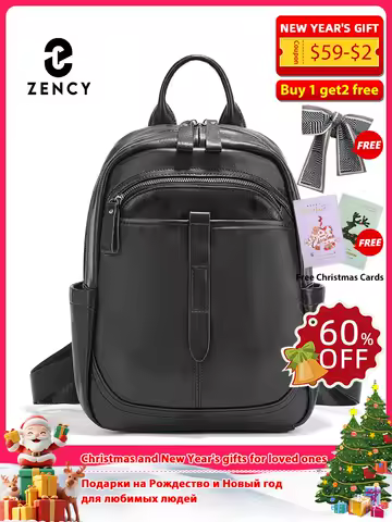 Zency Women's 100% Genuine Leather Backpack Large Capacity for Commute Travel Work Ladies Shoulder Bag Unisex Retro Knapsack New