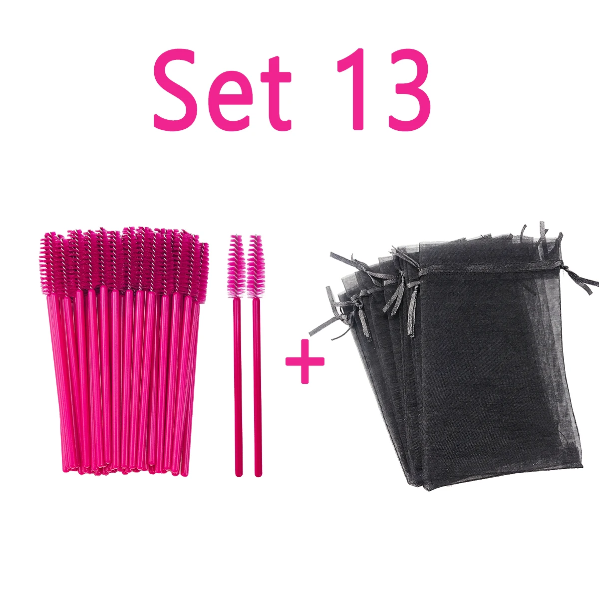 Wholesale 50/100Pcs Pink/Black Eyelash Packaging Mesh Bag And Mascara Wands Bundle Spoolies For Eyelash Business Makeup Set