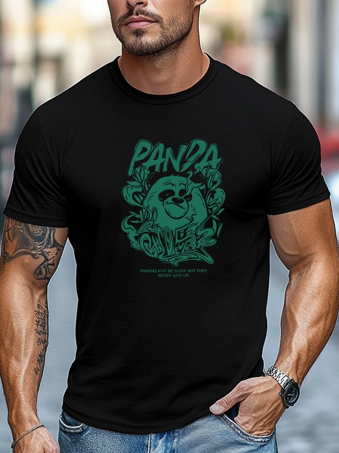 

Mens t-shirt 100% Cotton Panda Graphic Summer Soft Comfort Fit Round Neck Casual Breathable Tee Daily Wear Tops