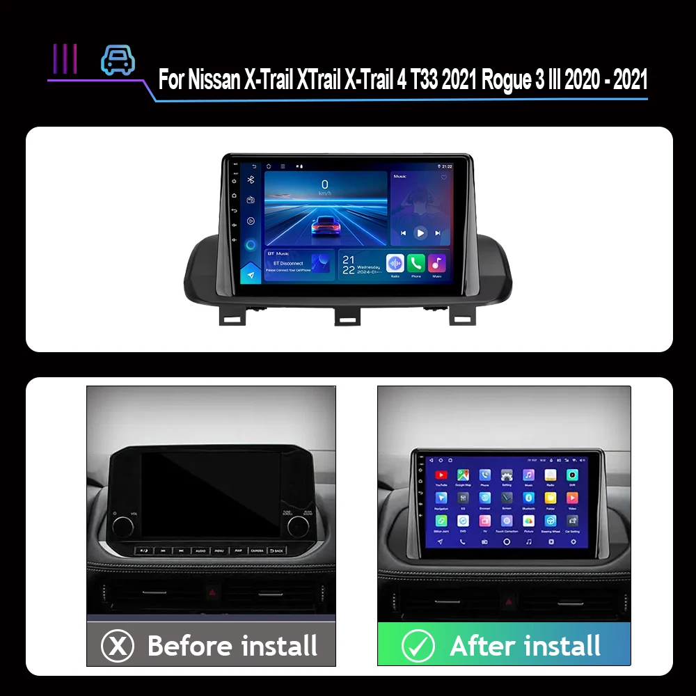 Android 15 For Nissan X-Trail XTrail X-Trail 4 T33 2021 Rogue 3 III 2020 - 2021 Car Radio Multimedia Video Player Navigati 4G BT