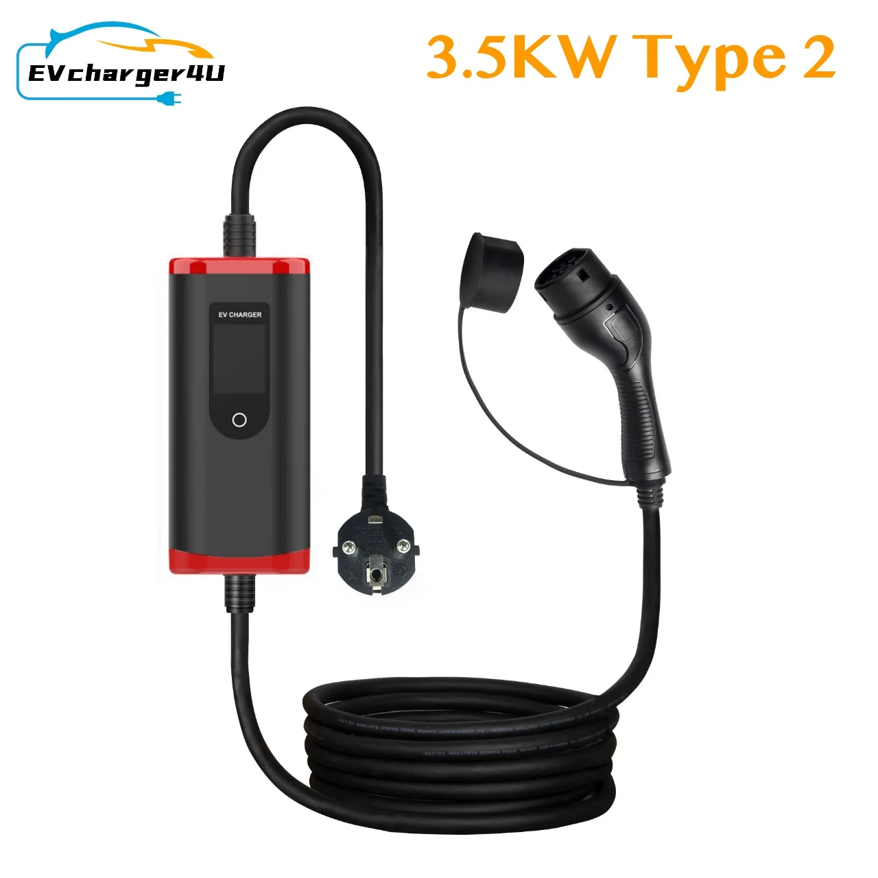 EVcharger4U Schuko Plug Type2/Type1/GBT แบบพกพา EV กล่องชาร์จ 5M สาย 6A/8A/10A/13A/16A ปรับ Current สําหรับไฟฟ้ารถ