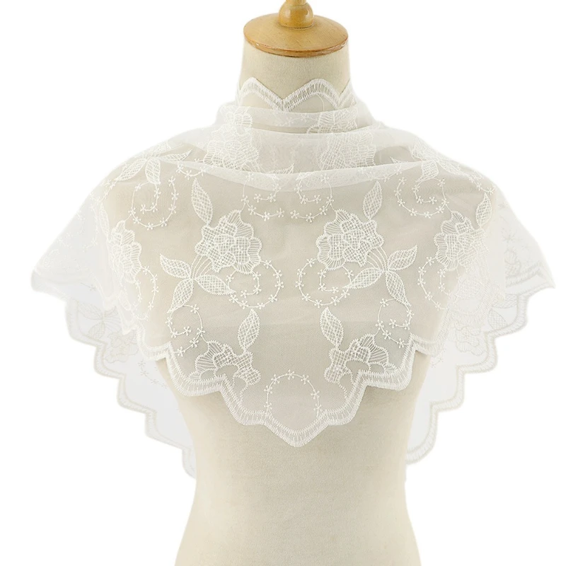 

Women's Lace Embroidered Triangle Scarf, Bridal Church Veil, Korean Fashion Headpiece