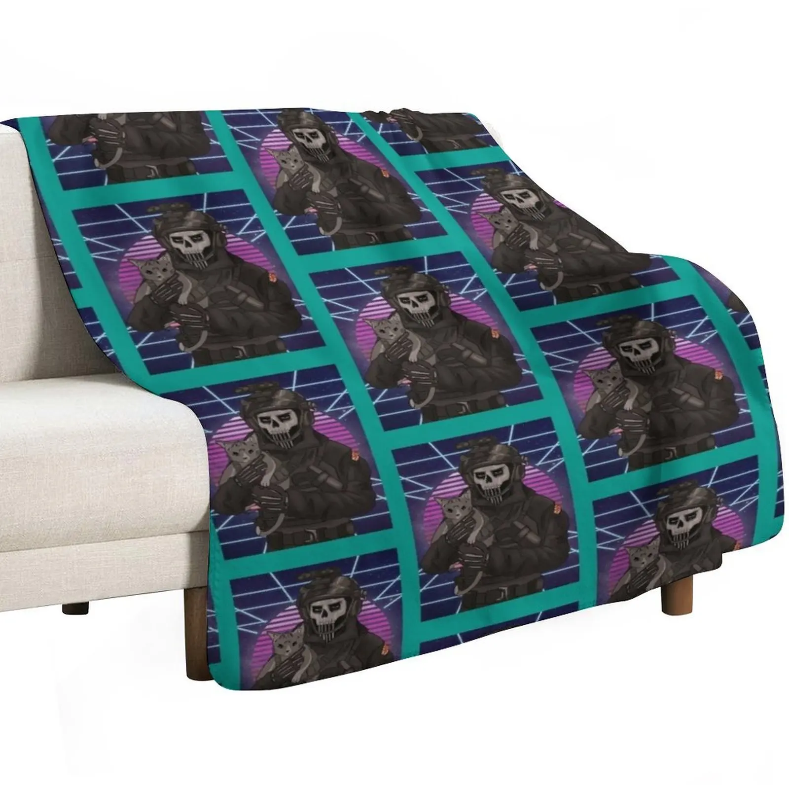 Simon Ghost Riley cat retro Throw Blanket Single Soft Plush Plaid Bed linens Nap funny gift for winter Blankets