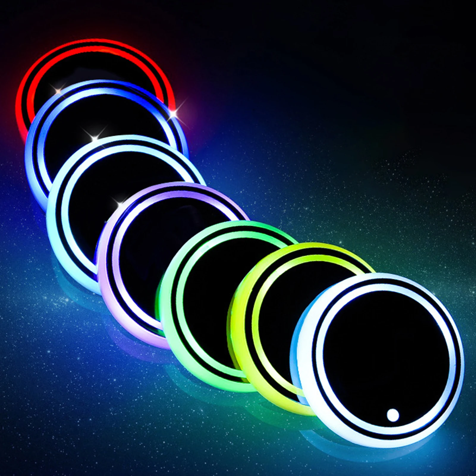 Auto Led Car Cup Holder Bottom Pad USB Charging Car Atmosphere Light Non-Slip Coaster 7 Color Luminous RGB Light Car Mat