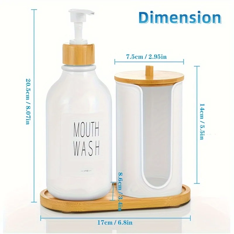 Mouthwash Dispenser for Bathroom, Mouth Wash Pump Bottle with Paper Cup Holder, 17Oz Refillable White Mouthwash Container with B