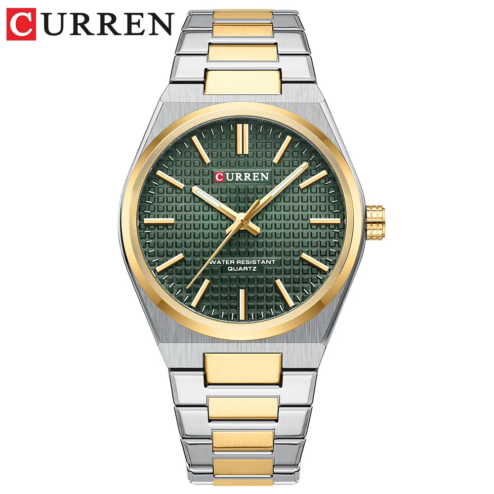 CURREN 8439 Couple Quartz Watch Silvery Gold Leisure Simple Business Stainless Steel Strap Wristwatch for Men