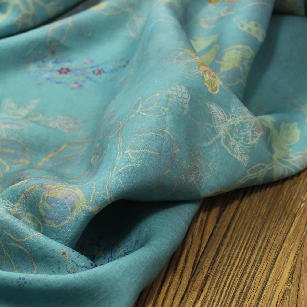 High-End Sewing Fabric by the Meter Summer Pure Ramie Printed Fabric Dress Cheongsam Hanfu Shirt Clothing Curtain Fabric