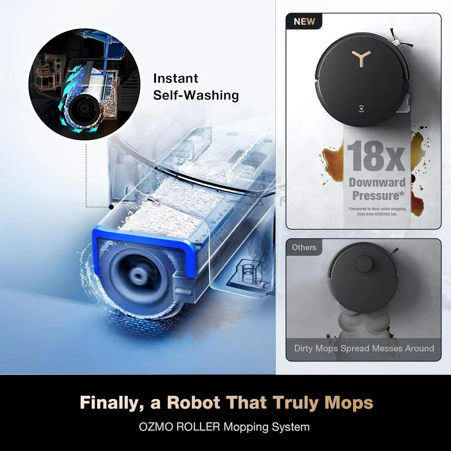 مكنسة وممسحة روبوت ECOVACS DEEBOT X8 PRO OMNI، 18000Pa، OZMO ROLLER، تنظيف فوري ذاتي الغسيل، 167 ℉   غسل ممسحة الماء الساخن،
