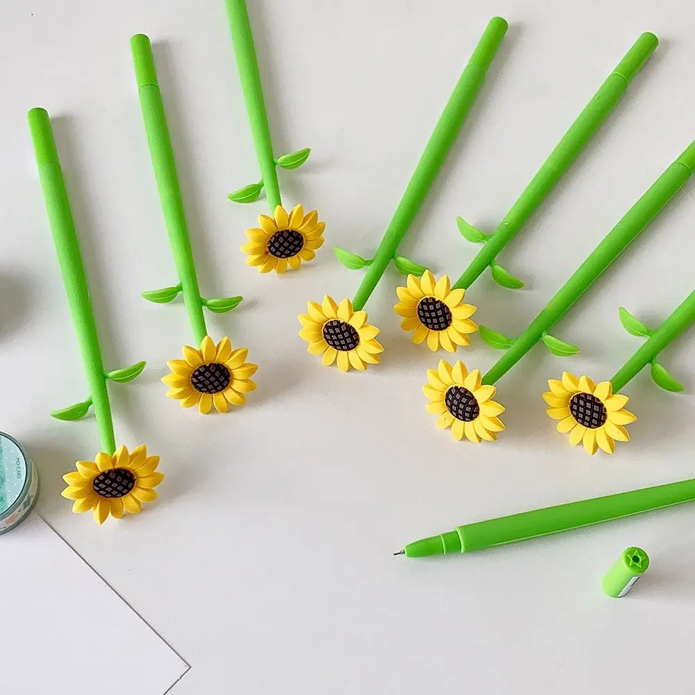 Smooth Writing Silicone Sunflower Gel Pen 3D Flower Desktop Ornament Silicone Flower Pen Neutral Pen School Office