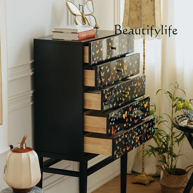 

Stylish high-end chest of drawers French retro storage cabinet bedroom solid wood drawer storage cabinet