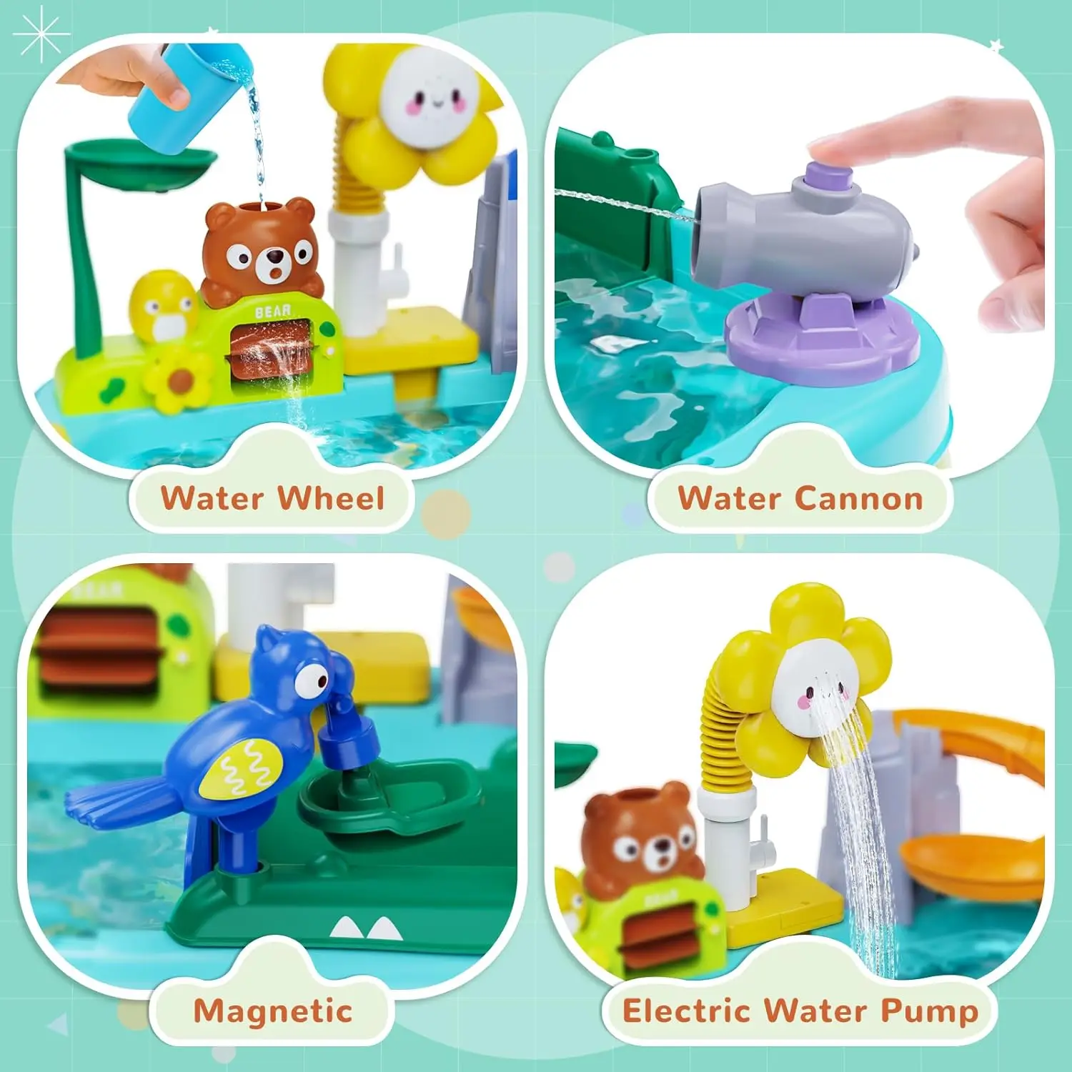 Mesa de agua para niños pequeños con bomba de agua, mesa de arena y agua para niños de 4 a 8 años, juego de pesca, juguetes de verano para patio trasero al aire libre