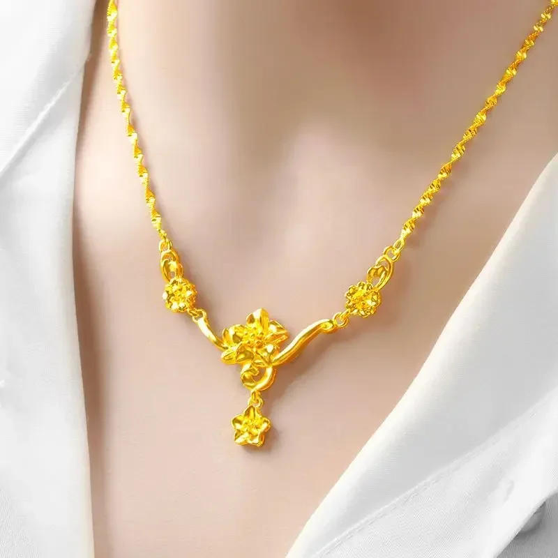 Classic 18 KT Women\'s Gold Color Flower Instagram Necklace Chain for Women\'s Wedding Birthday Necklace Jewelry Accessories Gifts