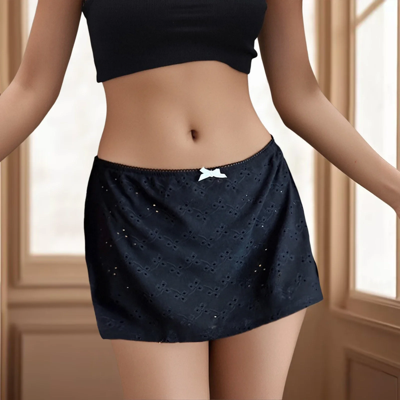 甘い A ラインスカート女性のためのセクシーなスリムローウエスト花柄中空カジュアルミニスカート Y2K 女性の夏のファッションオールマッチスカート