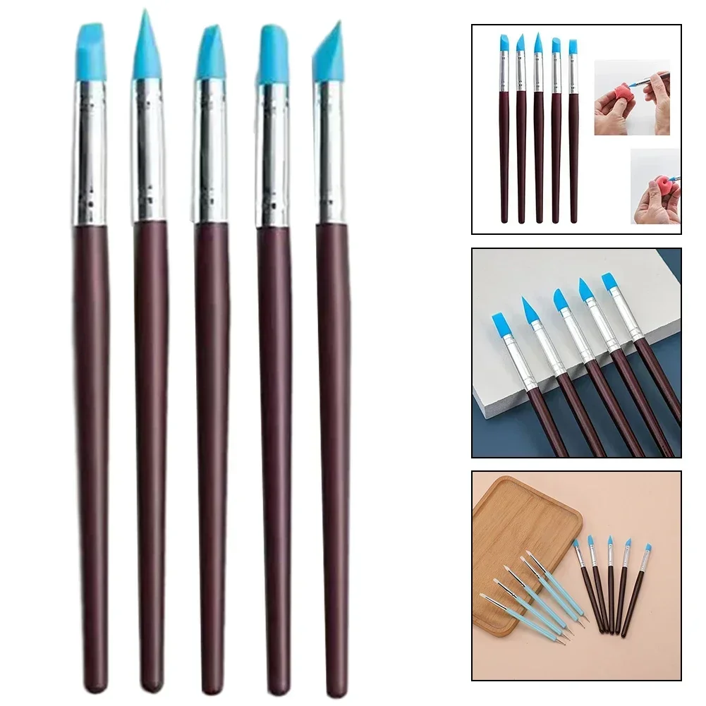 5Pcs Clay Sculpting Tool Set Compact & Portable Silicone Brush Clay Pen Shaping Sculpting Tools Precise Control Pottery Tool