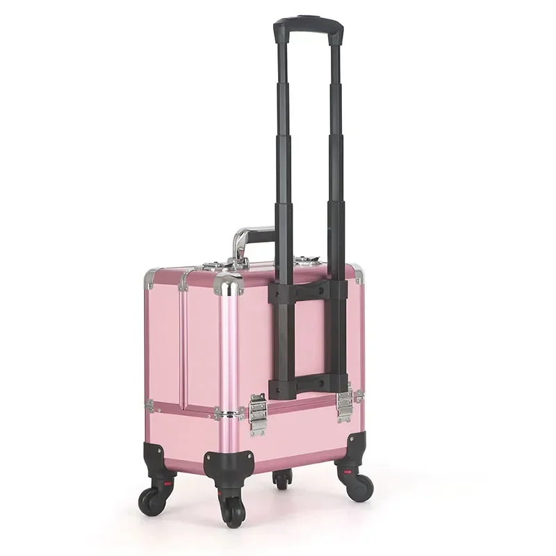 220V NEW Aluminum Alloy Trolley Makeup Box Large-capacity Portable Texture Tool Box Semi-color Professional Trolley Cosmetic Cas