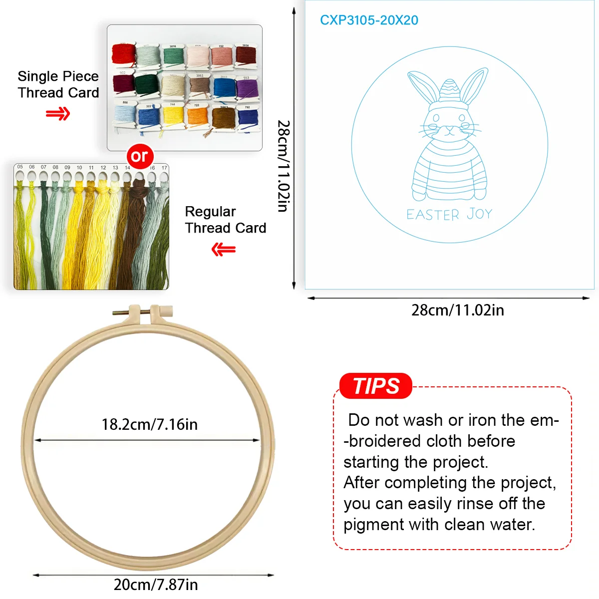 1 Stück 20X20CM/15X15CM 7,87/6,3 Zoll Kaninchen-Stickerei-Starter-Kit DIY-Kit DIY-Stickerei-Set Handarbeiten Heimdekoration Nadelkunst – Detail 5