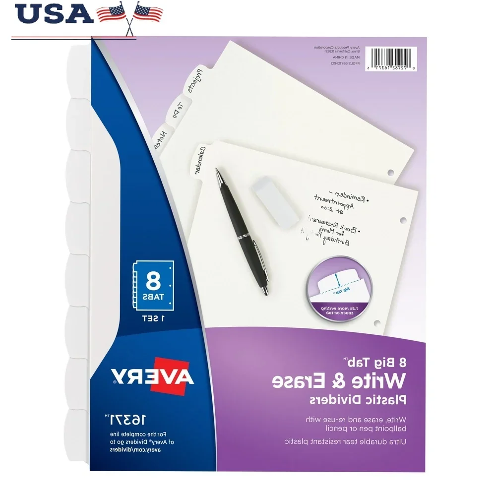 

Big Tab Write Erase Durable Plastic Dividers 8 Tab Set Reusable Organizers Home Office School 50 More Writing Space