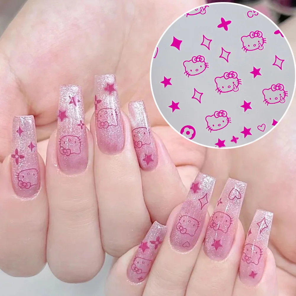 3D/5D Pembe Hello Kitty Nail Art Çıkartmalar Anime Karikatür KT Japon Karikatür Sevimli Sıcak Kız Moda Tırnak Çıkartması Takı Tırnak Etiket