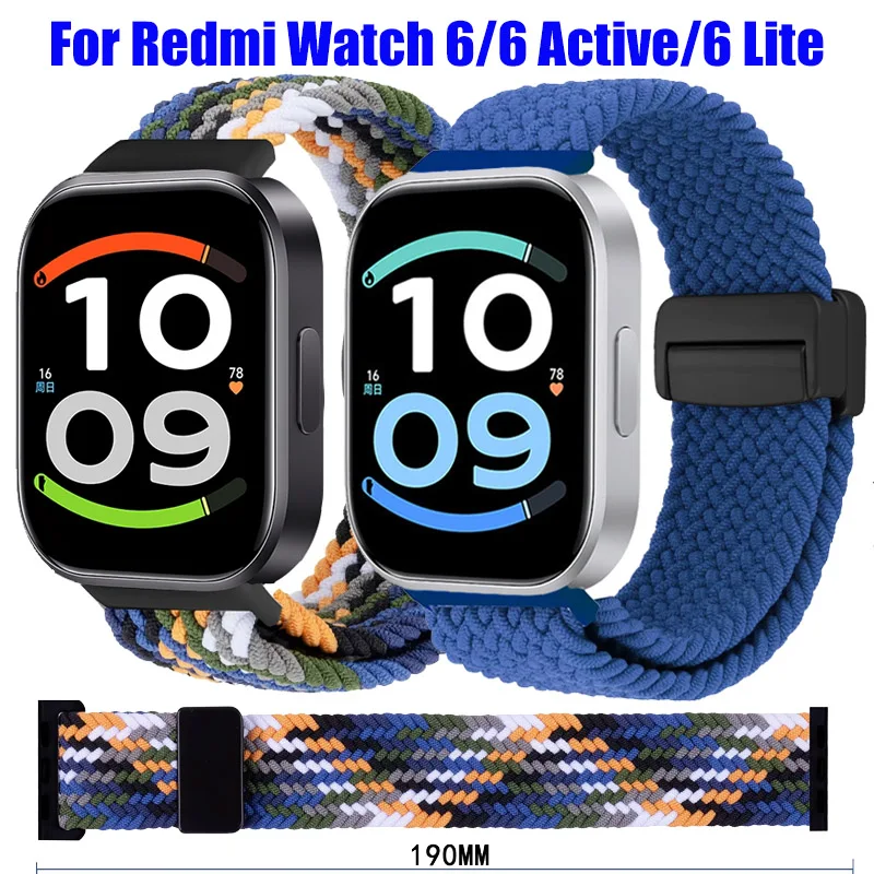 Bracelet en nylon tressé magnétique pour Redmi Watch 6 Active/6Lite/6 5 4, bracelet sport Correa pour Xiaomi Mi Band 10 Pro/9 Pro/8 Pro