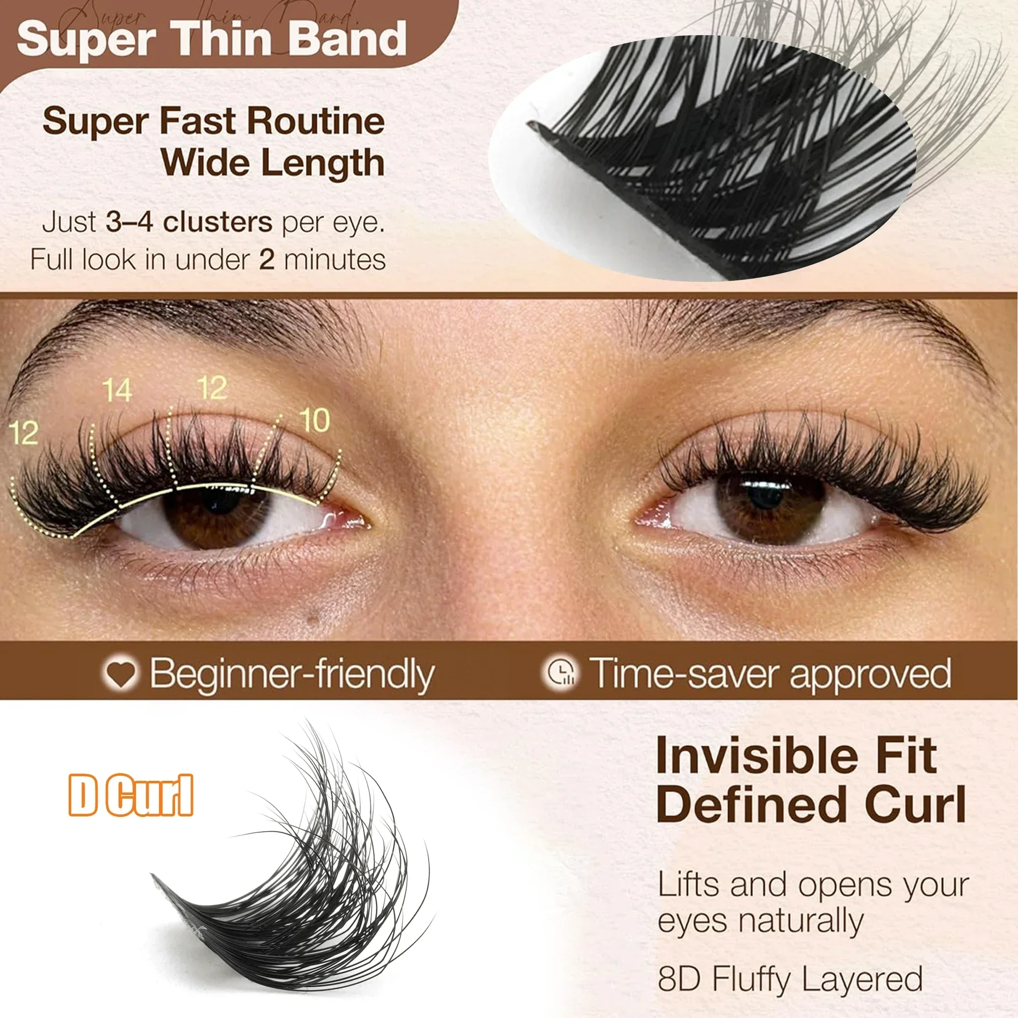 13 Rows 156 Pcs 8D Fluffy Individual Cluster Lashes D Curl Super Thin Band 10-16mm Mixed DIY Eyelash Extensions Beginners