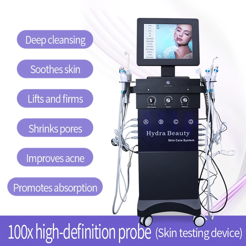 Professional 15 In1 Hydra Oxygen Facial Machine Hydrating Hydro Aqua Facial Skin Care Deep Cleansing Machine With Skin Analysis