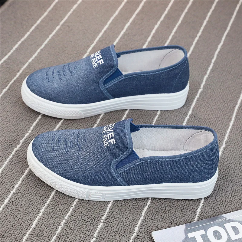 Spring Beef Tendon Thick Soled Denim Shoes for Women Old Beijing Cloth Shoes Mom Student Sneakers Lazy Canvas Shoes for Women