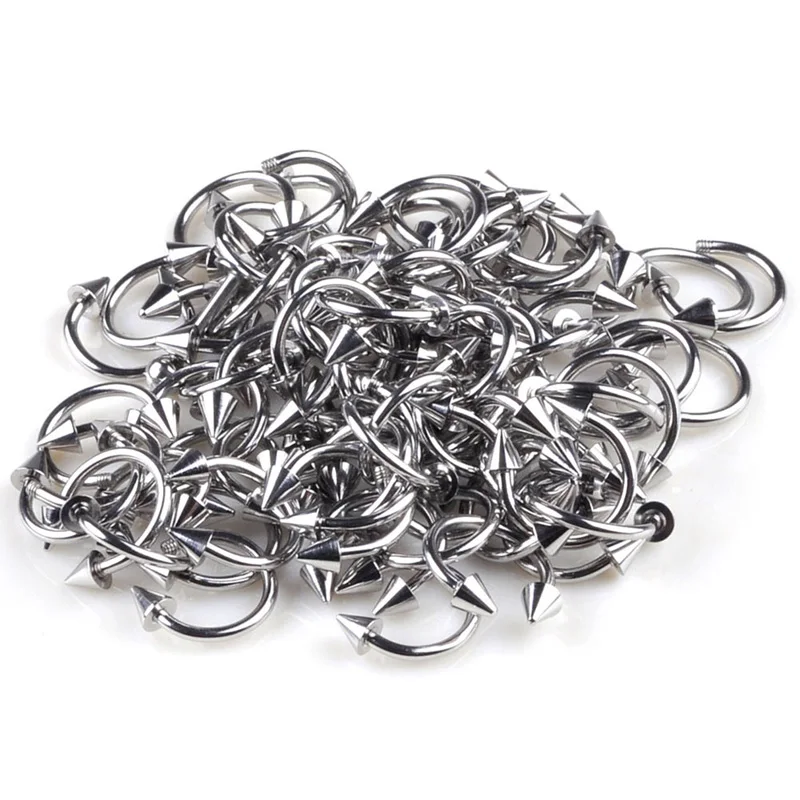 10pcs Silver Tongue Ring Set, Body Piercing