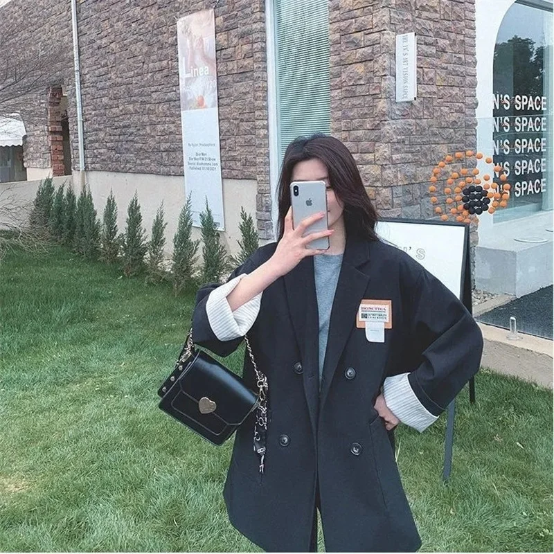 2023 Fashion Simple Versatile Commuter Suit Coat Women's Spring Autumn Korean Version Loose Mesh Red Versatile Casual Suit Top