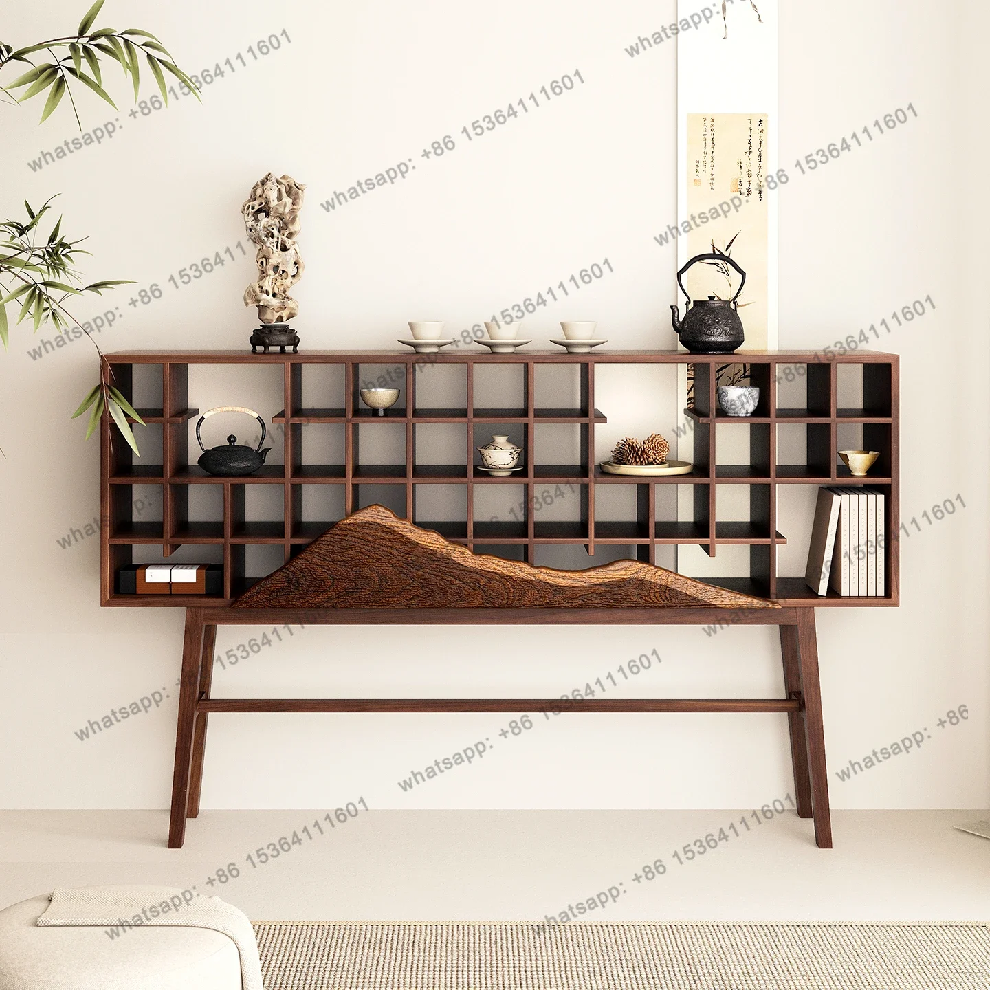 

D33Solid wood Bogu frame, entrance cabinet, tea set display rack, storage, living room, tea room storage, designer model