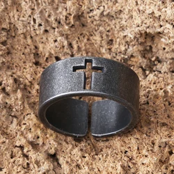 Eenvoudige Zwarte Rvs Cross Ringen Voor Mannen Punk Christian Mannen Ring Mode-sieraden Beste Cadeau Voor Vrienden