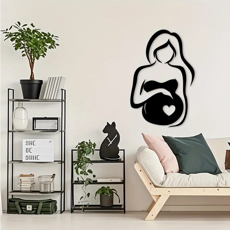 CIFBUY Metal Wall Art Pregnancy Silhouette Sculpture Indoor Outdoor Home Decor Black Iron Nursery Bedroom Decoration