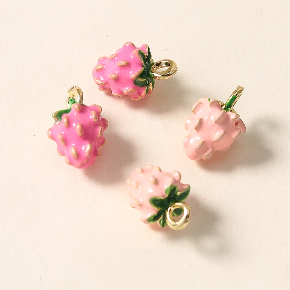 5 Stück Charms aus Emaille, süße Kawaii-Erdbeer-Charm-Perlen, Anhänger für Halsketten, Ohrringe, DIY-Schmuckzubehör zum Selbermachen