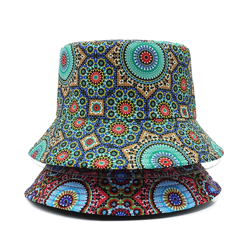 Bocca Bohemian Style Bucket Hat Vintage Printing Fisherman Hats Double Sides Panama Cap For Men Women Sun Outdoor Caps New Style