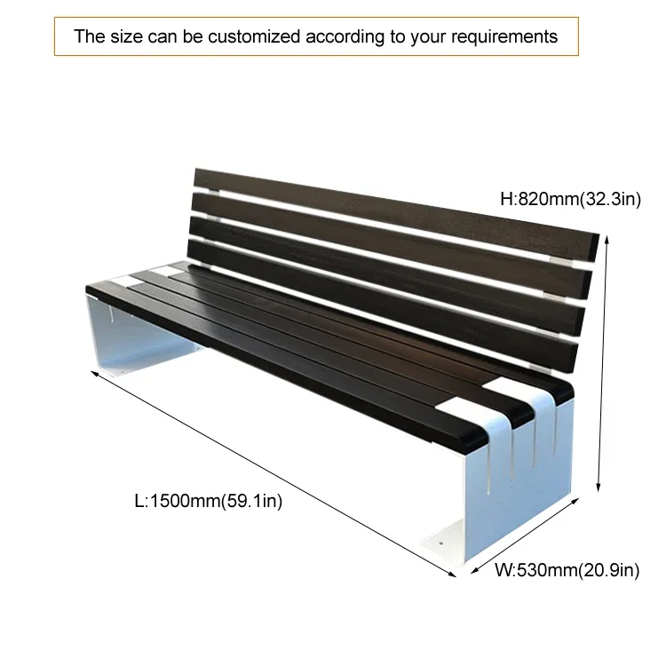 Outdoor Urban Street Modern Design Metal Wooden Bench Garden Park Pubic Steel Bench Custom Leisure Long Bench