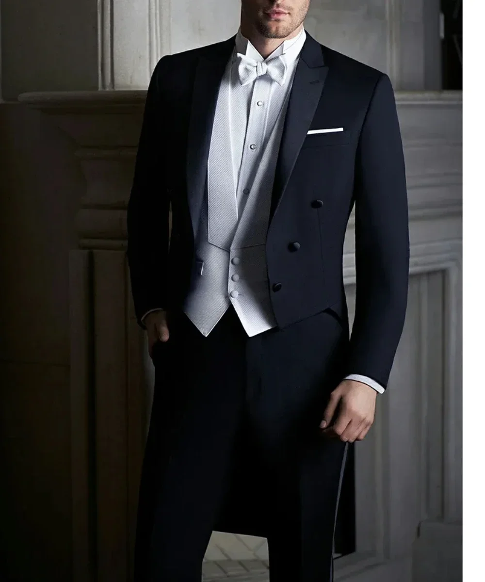 Men Suits Three Piece For Wedding Single Breasted Peaked Lapel Masculino Costume Homme Prom Formal Slim Fit Elegant Outfits