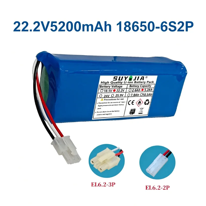 

18650 Battery Pack 22.2V5200mAh 6S2P Li-ion Rechargeable Battery for DIY Electric Robot Power Bank Solar LED Light RC Drone Car